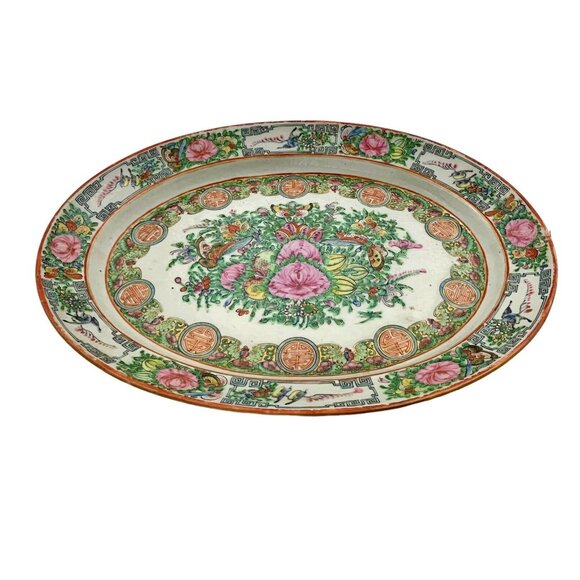 Rose Medallion Dish Asian Design Plate Old Vintage Collectibles Oriental Decor - Picture 2 of 7